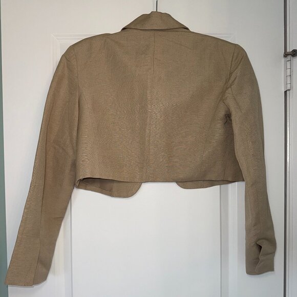 ZARA Cropped Linen Blend Blazer Beige Size S - Picture 2 of 2